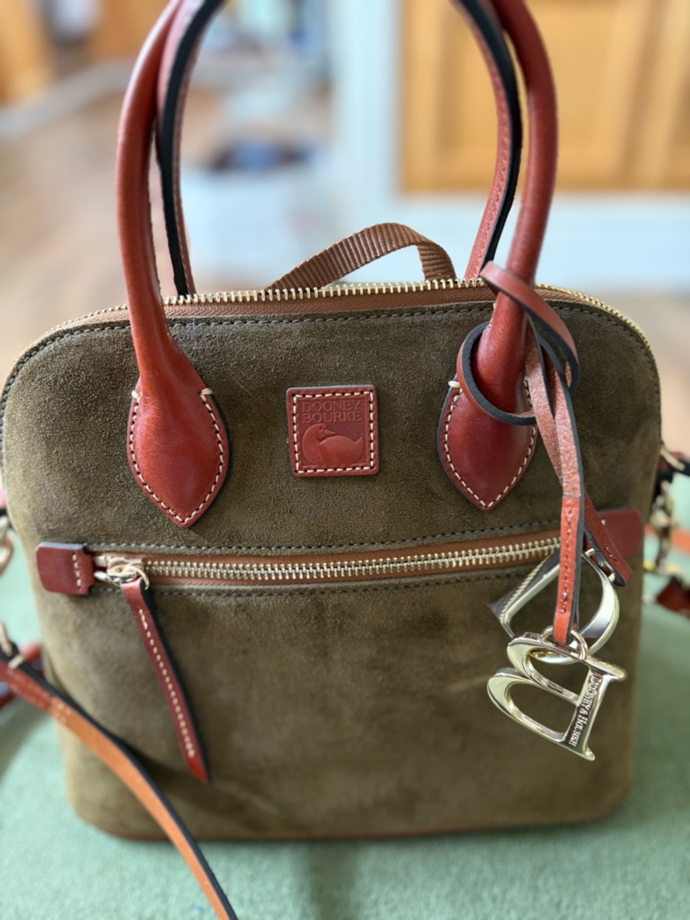 Dooney & Bourke Olive Suede Satchel with Brown Leather Trim NWT